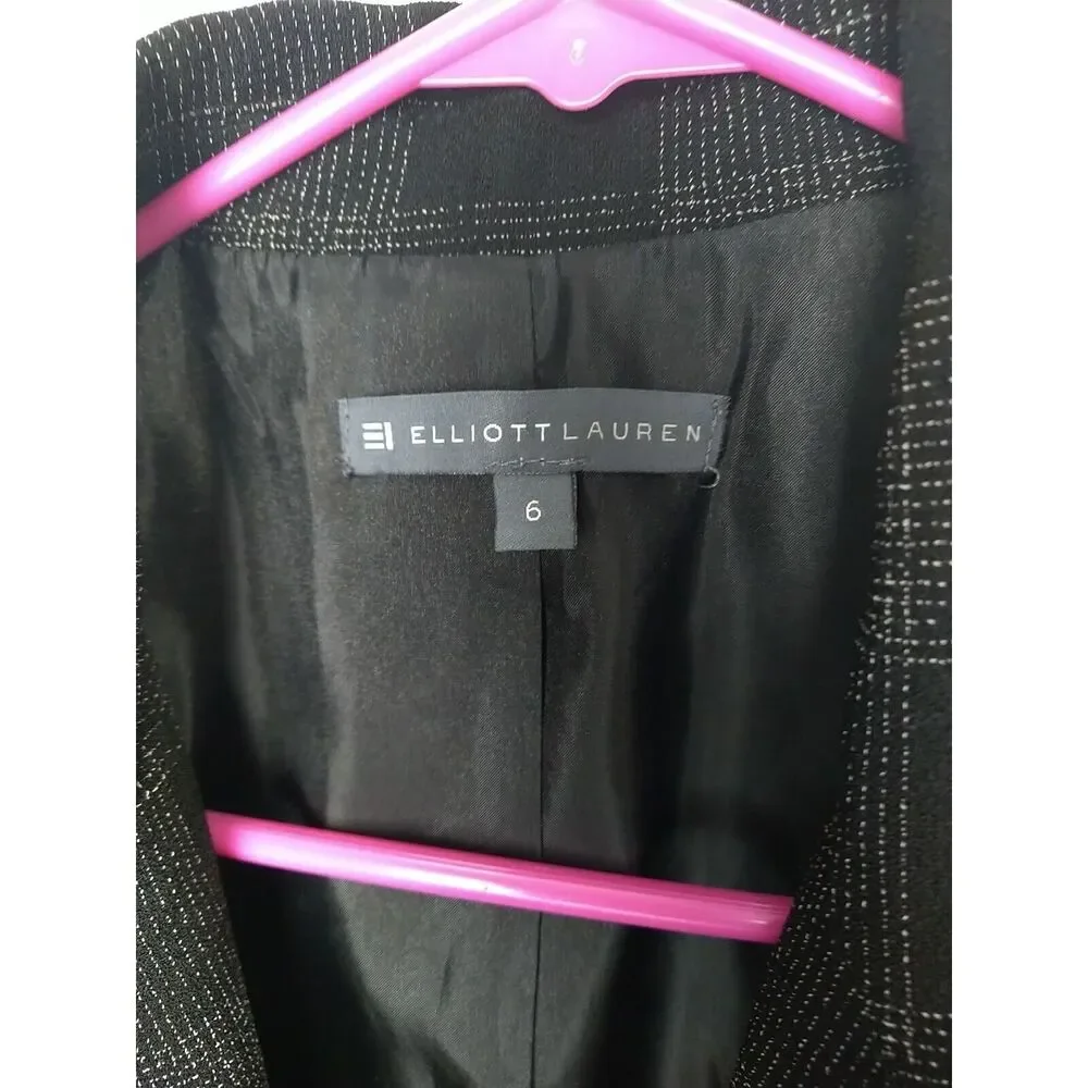 Elliott Lauren Woman 6 Blazer Black Plaid One Button Formal Professional Core